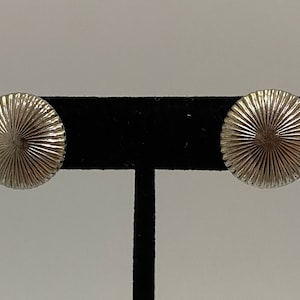 Vintage Silver Tone Round Line Design Screw Back Earrings