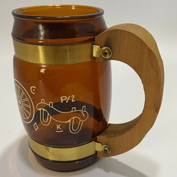 Vintage Siesta Ware Brown Glass Wooden Handle Mug Wheel Yolk