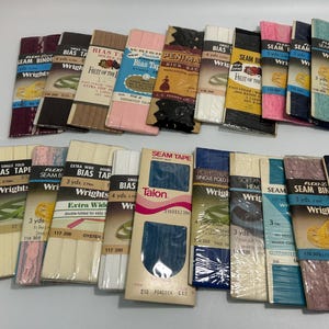 Vintage Sewing Notions Lot of 22 - Bias Tape, Seam Binding, Rick Rack, Hem Tape