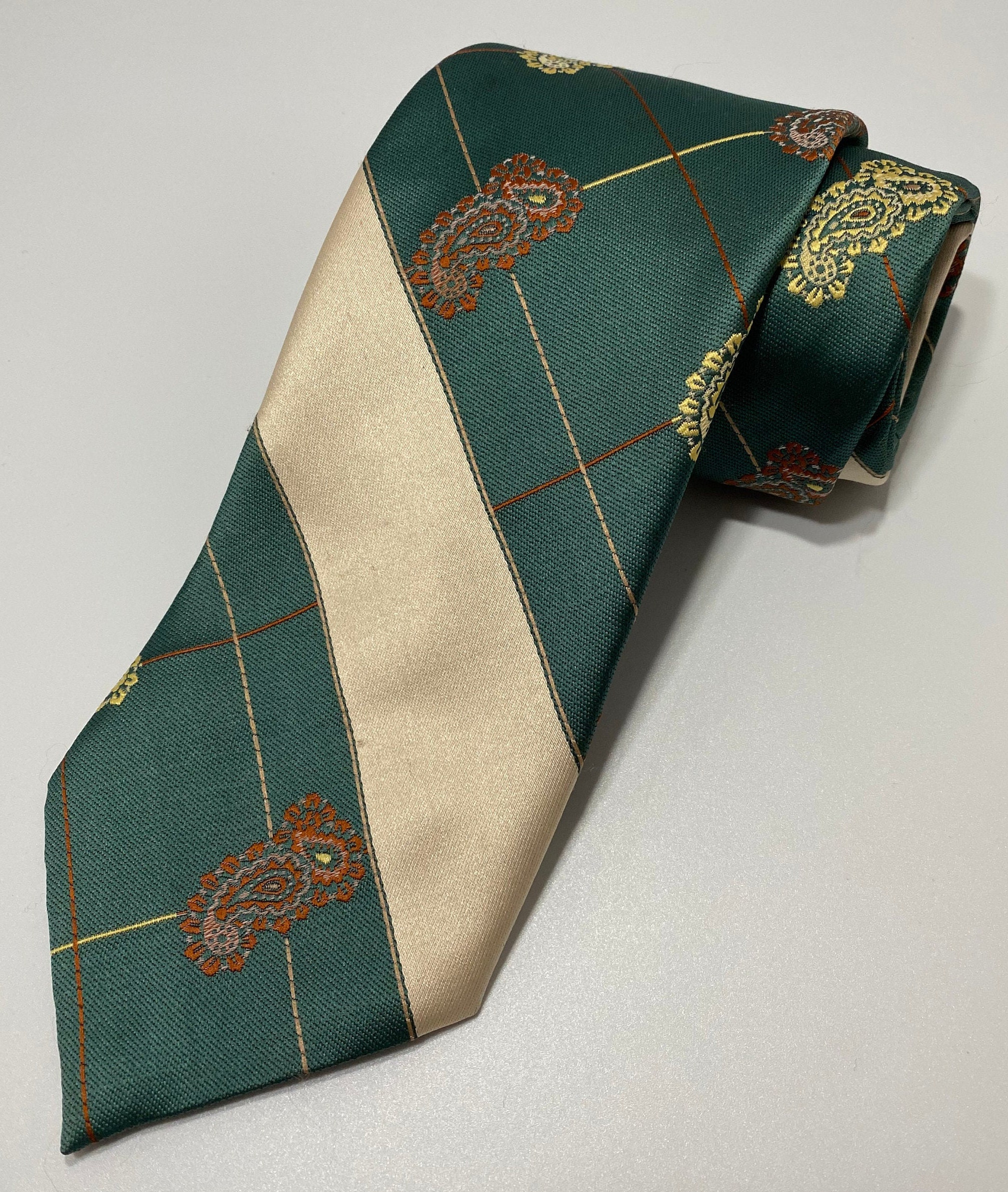 Vintage by Stanicci Polyester Tie Italy AM & A's Green W/ - Etsy