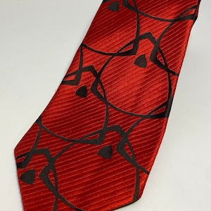 Vintage Francois de La Sorbonne Red with Black Design Dacron Polyester Wide Tie 56.50" x 4.50"