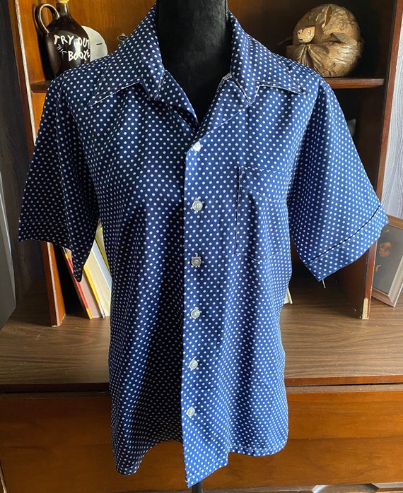 blue and white polka dot shirt mens