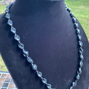 Vintage Black Small Decorative Plastic Bead Necklace 24&quot;