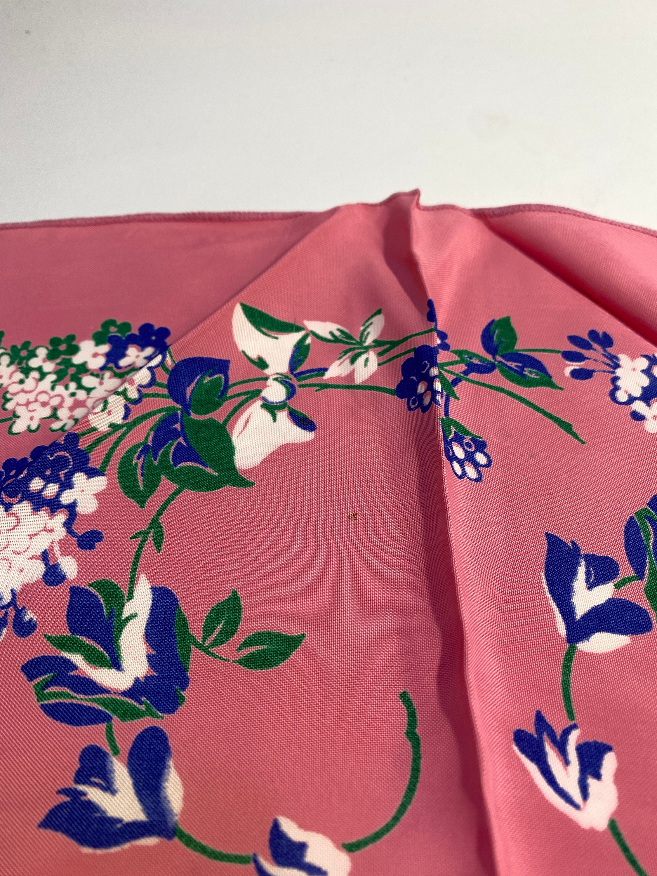 Vintage Pink With Blue and White Flowers Handkerchief 12 - Etsy