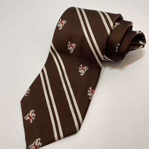 Vintage &#39;Made Expressly For KLEINHANS Buffalo&#39; Polyester Tie Brown Lions and Stripe Design 57.50&quot; x 4.15&quot;