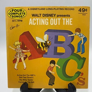 Vintage Walt Disney&#39;s Acting Out the ABC&#39;s &#39;Four Complete Songs&#39; 33 1/3 7&quot; Record 1972