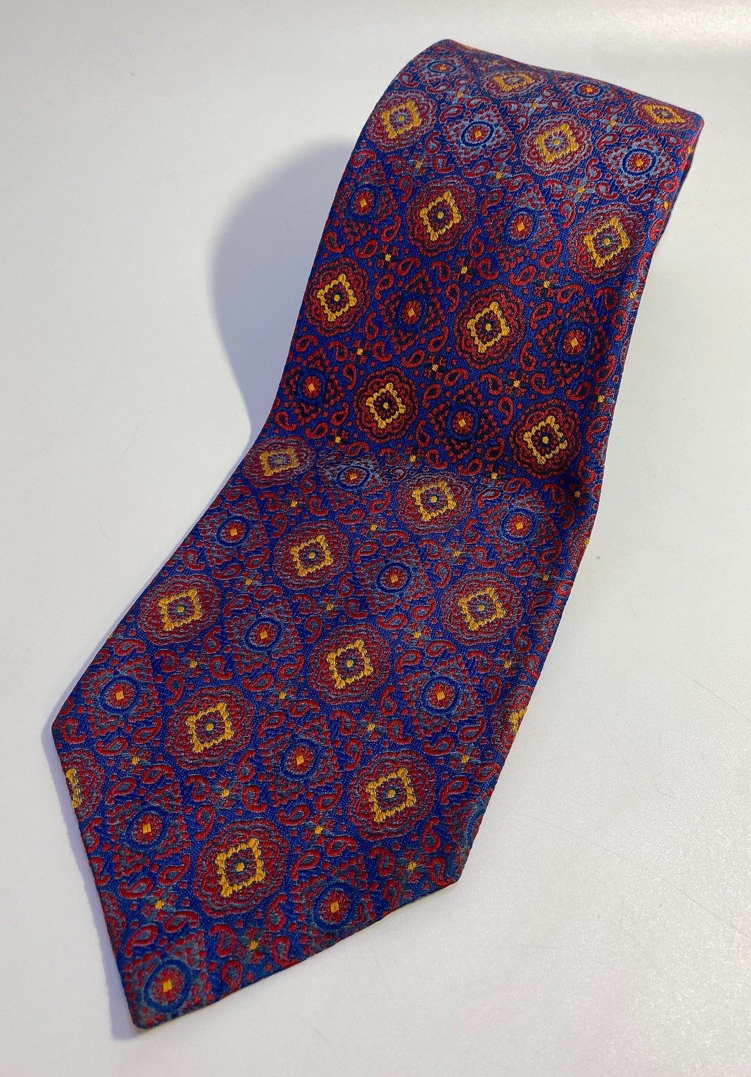 Vintage Unbranded Red, Blue, Yellow Fancy Design With Mini Paisley Wide ...