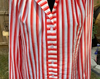 Vintage Pykettes Long Sleeve Button up Red and White Striped Polyester Blouse Large