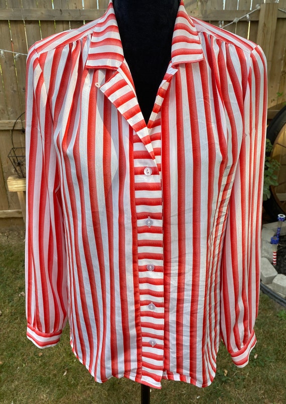 Vintage Pykettes Long Sleeve Button up Red and Whi