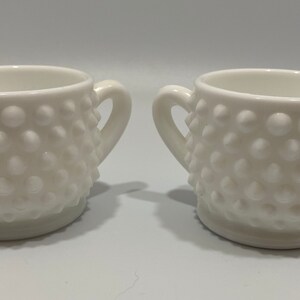 Vintage Fenton Milk Glass Hobnail Individual Open Sugar and Creamer Containers