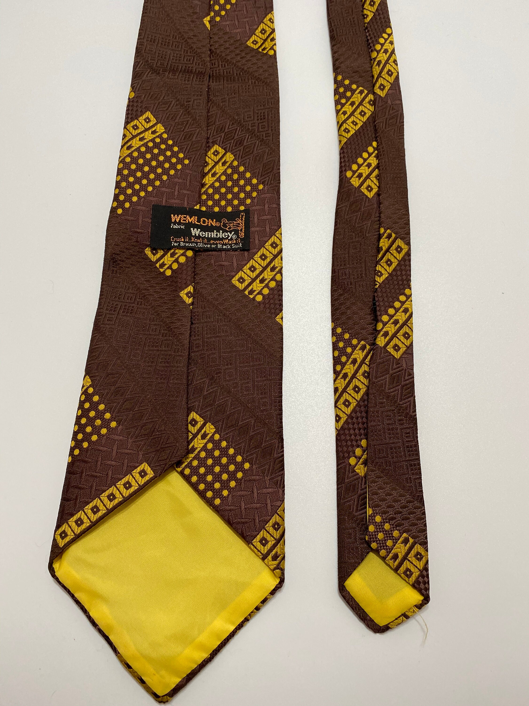 Vintage Wemlon by Wembley Brown and Yellow Print Tie 56 - Etsy