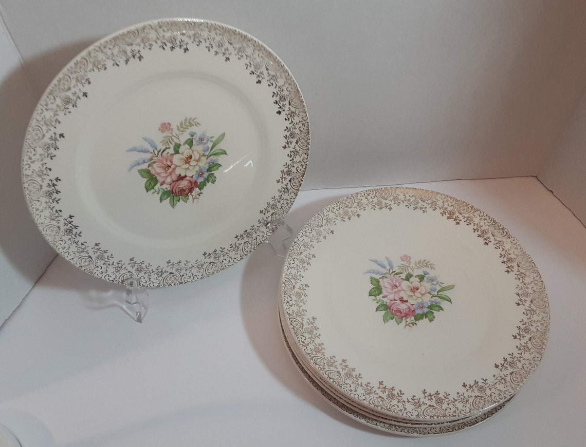 6 Edwin Knowles Vitreous Floral Pattern Dinner Plates Gold - Etsy