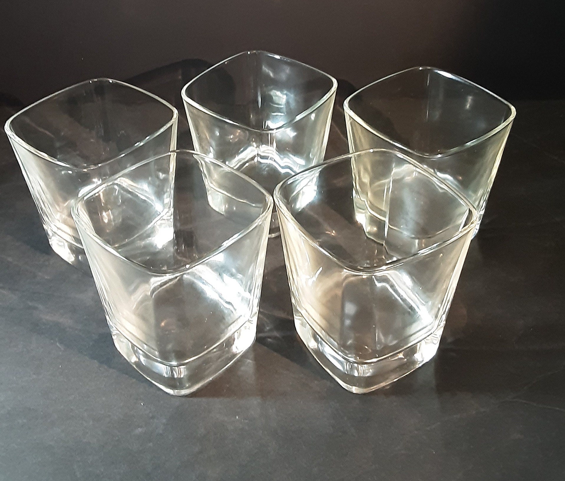 5 Square Rocks Drinking Glasses With Weighted Bottoms/water/whiskey/old  Fashioned/ Vintage Barware 