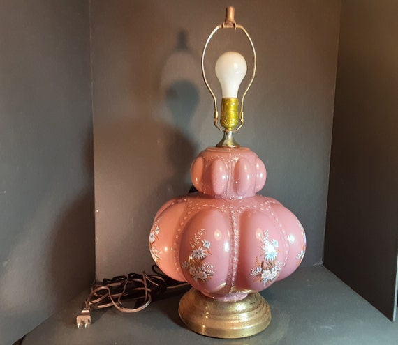 Mauve Pink Melon Table Lamp With Rusty Chippy Metal Base Carl