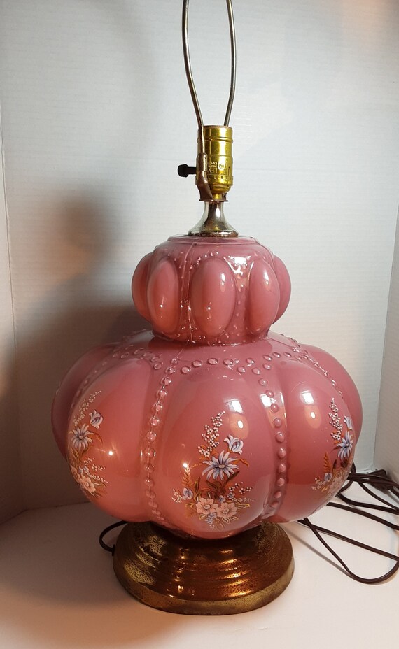 Mauve Pink Melon Table Lamp With Rusty Chippy Metal Base Carl