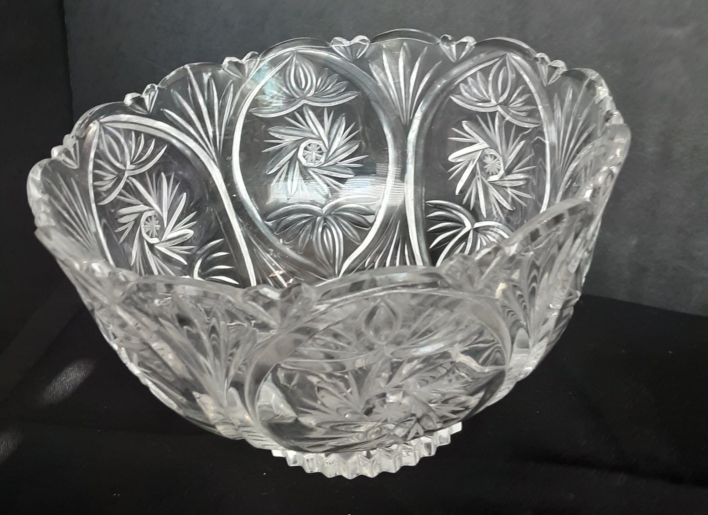 American Brilliant cut glass pedestal bowl in hobstar pattern | Etsy