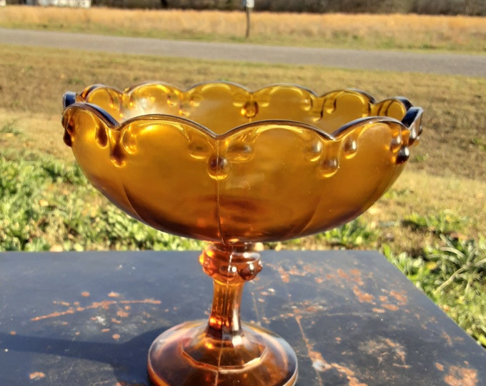 Heavy Amber Glass Pedestal Bowl. Midcentury Compote. Etsy