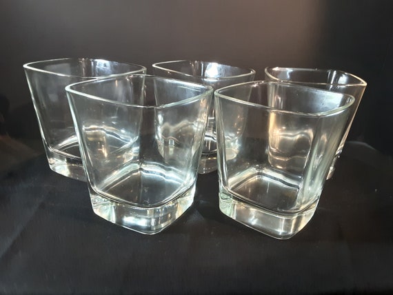 5 Square Rocks Drinking Glasses With Weighted Bottoms/water/whiskey/old  Fashioned/ Vintage Barware 