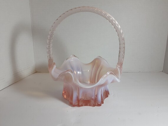 Fenton Art Glass Pink Opalescent Flower Shaped Basket With | Etsy