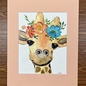Cheerful Giraffe with Flowers