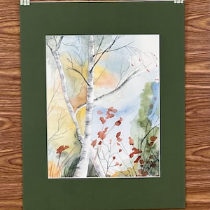 Birch Trees in Fall Watercolor Painting