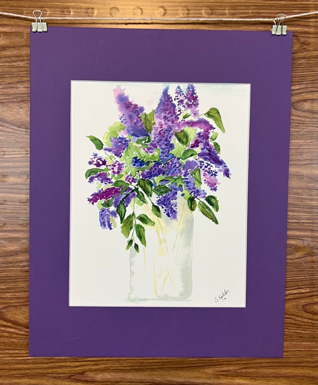 Purple Lilacs in Mason Jar Watercolor Painting - Etsy