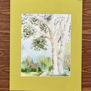 Birch Trees in Forest Watercolor painting