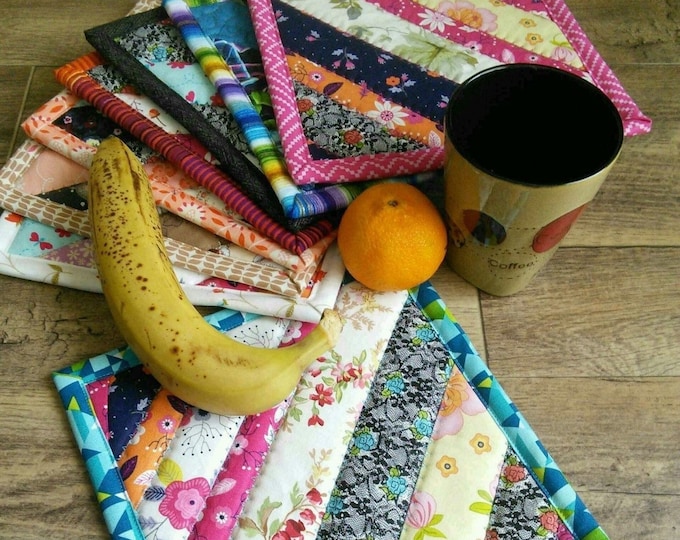 Scrappy Potholders 8 1/2" X 8 1/2", Quilted Cotton Pot Holder Handmade, Insulated Patchwork Hot Pad Single, Resistant Potholder
