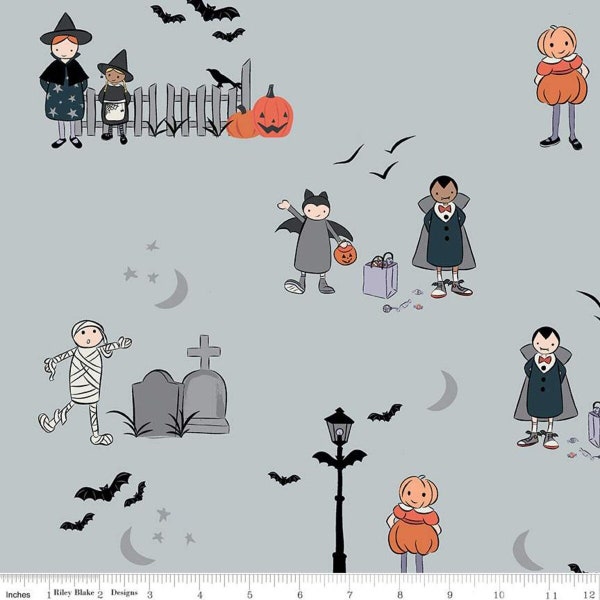 End of Bolt, RILEY BLAKE, Halloween, GRAY, #10570, fabric, cotton, quilt cotton- Spooky Hallow de Riley Blake