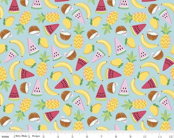 RILEY BLAKE, Fruit, banana, ananas, AQUA, 10891, Rainbow Fruit, fabric, cotton, quilt cotton