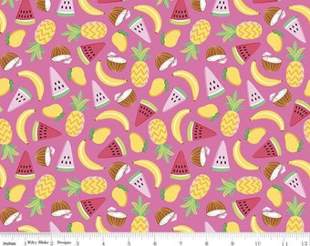 RILEY BLAKE, Fruit, banana, ananas, Hot pink, 10891, Rainbow Fruit, Riley Blake, fabric, cotton, quilt cotton