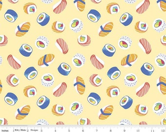 RILEY BLAKE, Sushi, YELLOW, 10893, Rainbow Fruit, fabric, cotton, quilt cotton