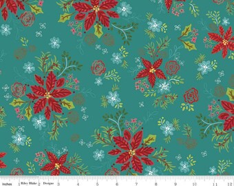 END OF BOLT, Snowed In, Christmas fabric 100% cotton, poinsettia, 10811 - Snowed In de Riley Blake