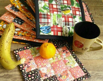 Scrappy Potholders 8 1/2" X 8 1/2", Patchwork Hot Mats Potholder Trivet Oven mitt