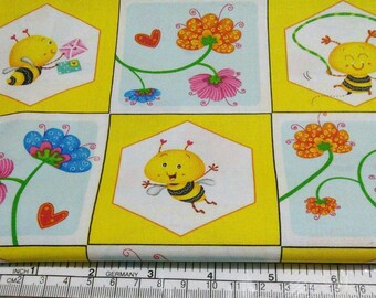 HENRY GLASS, Bees in Small Squares, Busy Bees, 1409-44, Henry Glass & Co, 100% Cotton, square 3"X3"