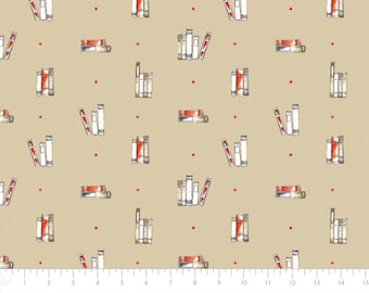 CAMELOT FABRICS, Dotty Books, beige, 71190402, col 03, Oxford, Laura Ashley, 100% Cotton