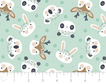 CAMELOT FABRICS, Rabbit, aqua, Floral Menagerie, 21192302, col 03, 100% Cotton