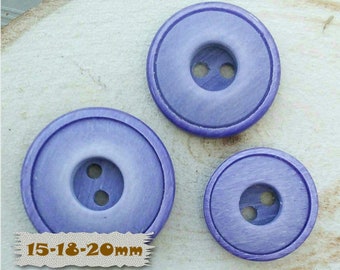 3 Buttons, 15mm, 18mm, 20mm, 2 Holes, MAUVE, Casein, Lucite, Vintage, 1970s, Basic Button, Solid Button, NB01