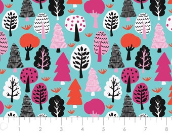 CAMELOT FABRICS, rics, Forest in Aqua, 31170102, col 02, Neighbourhood, 100% Cotton