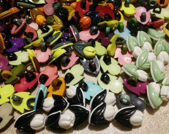 15mm, 100 Buttons TULIP, colors mixtes, vintage, BF11