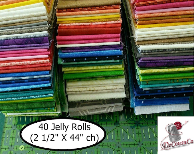 Featured listing image: 40 Strips 2 1/2" X 44", 40 colors, Designer Cotton, colors and prints mixtes
