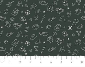 CAMELOT FABRICS, Tossed Equipment Outlines, All Sports, 100% cotton, cotton quilt, cotton designer - All Star Sports de Camelot Fabrics