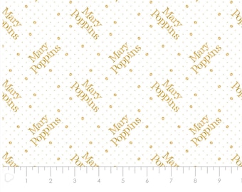 CAMELOT FABRICS, Mary Poppins, gold metallic, white, 85460104L, col 01, cotton, cotton quilt, cotton designer