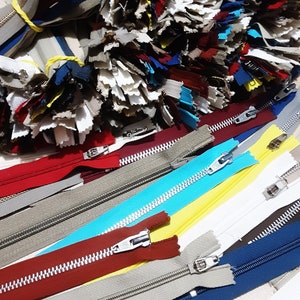 50 vintage metal zippers, 10-25cm, metal slider, 1980, non-separable clasp, photo as an example