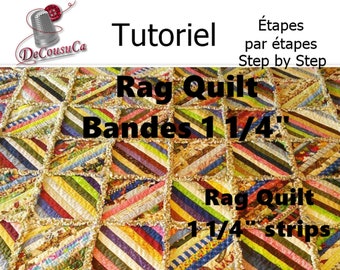 PDF, Tutorial, French, English, 1 1/4" Strips, learn how to mount squares, explained step by step photos, download template