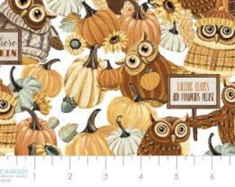 Fabric cotton owl patch, 49230204-01, QUILT FABRICS, 100% cotton, quilt cotton - Happy Fallidays Collection of Camelot Fabrics