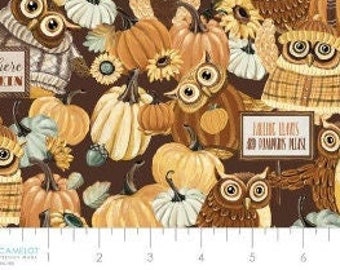 Fabric cotton owl patch, 49230204-03, QUILT FABRICS, 100% cotton, quilt cotton - Happy Fallidays Collection of Camelot Fabrics