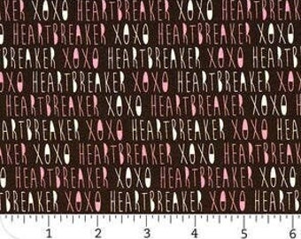 CAMELOT FABRICS, White and pink writing, black background, XOXO, 21190702, col 02, Camelot Fabrics, cotton, cotton quilt, cotton designer