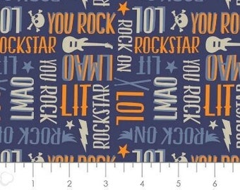 QUILT FABRICS, Rock Star, Guitar, music, 100% Cotton, quilt cotton, designer cotton - Rock On de Camelot Fabrics