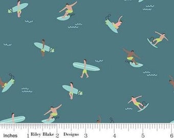 RILEY BLAKE, Surfers, Surboards, Teal, Riptide, 10303, cotton quilt, cotton designer